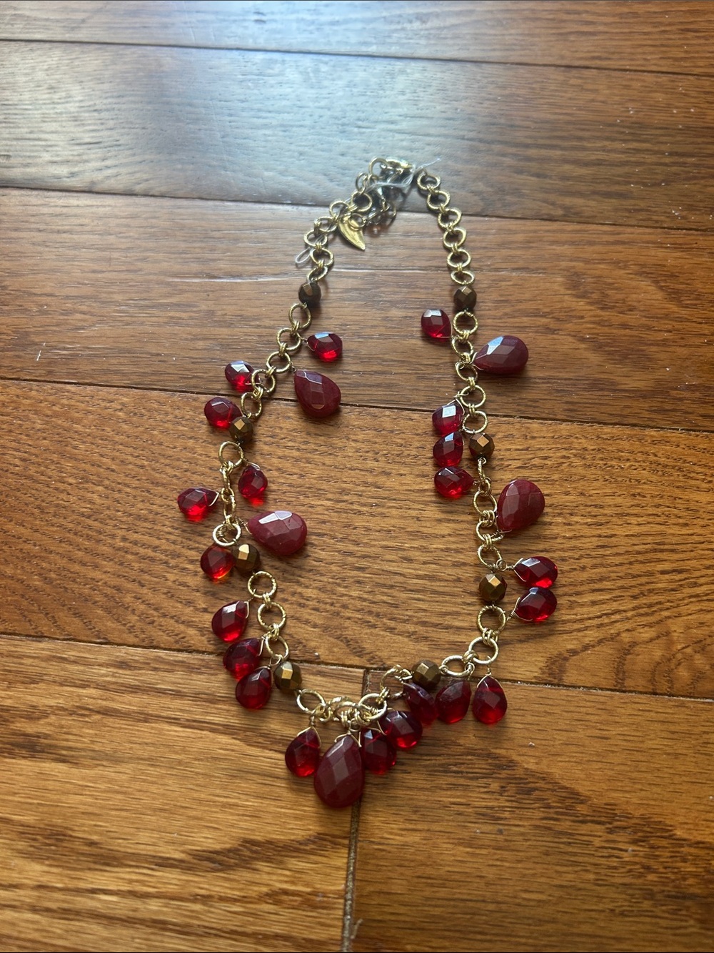 Coldwater Creek Gold-Tone Necklace with Red Faceted Beads